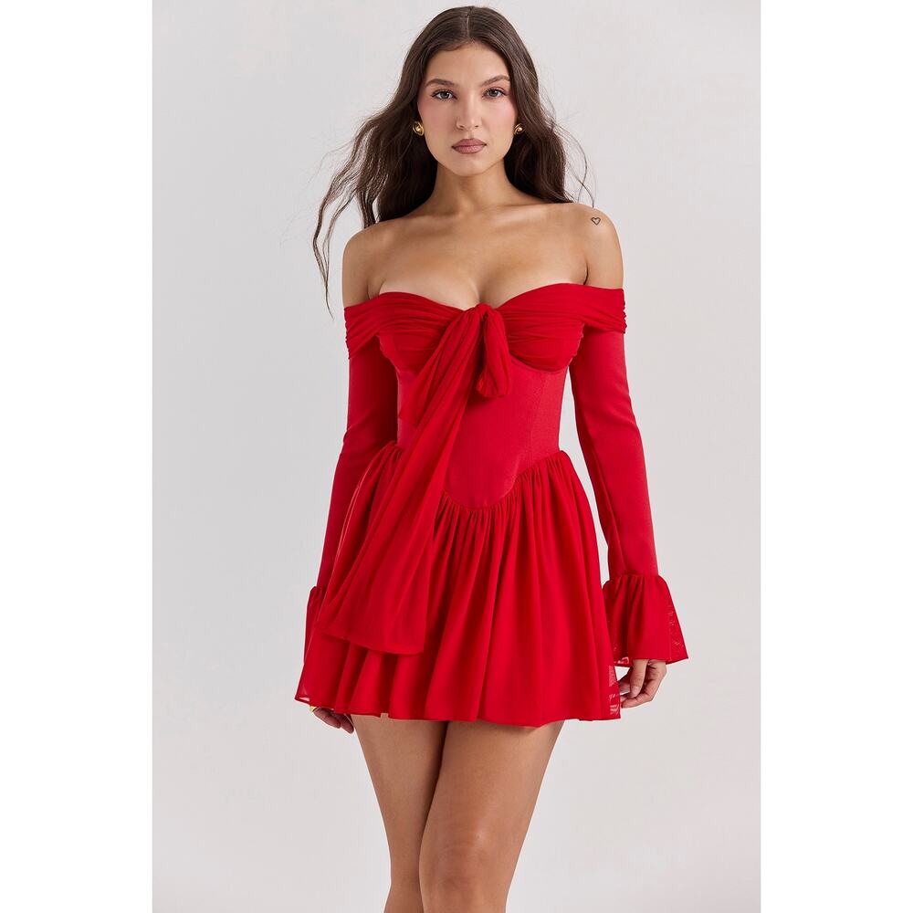 House of CB Alana Scarlet Off Shoulder Dress